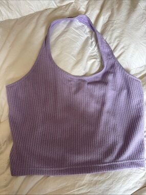 Divided Lavender Ribbed Halter Crop Tank Top - Women